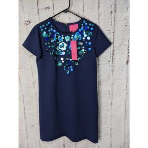 Lilly Pulitzer Size‎ 6 Short Sleeve Navy Embellished Dress NWT